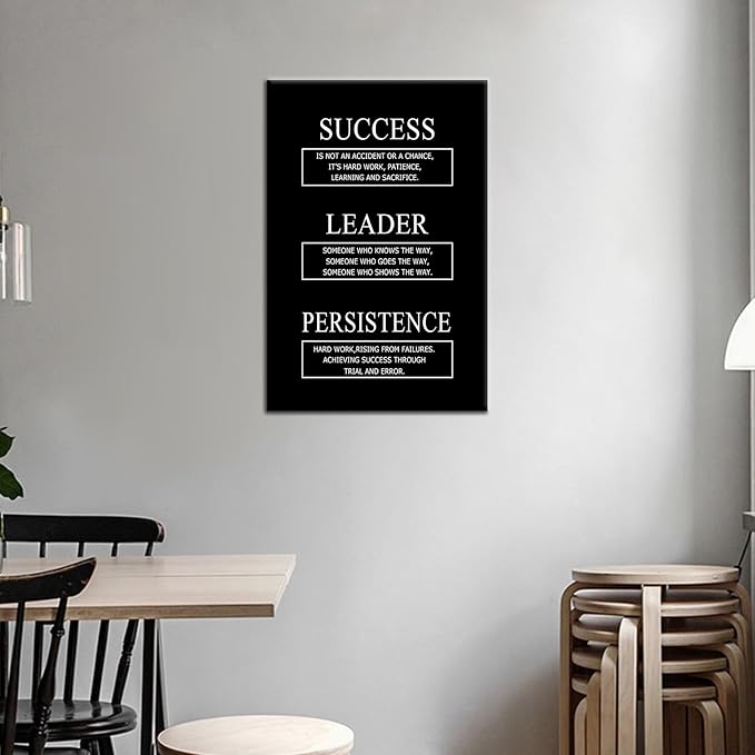 Success Leader Persistence Inspirational Canvas Wall Art for Office Motivational Quotes Poster Print Positive Picture Artwork for Home Bedroom Gym Wall Decoration Stretched and Framed [12''Wx18''H]