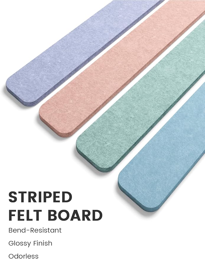 Cork Board Alternative Felt Strip Board 8-Pack 13"x2", Office Pin Board with 50 Push Pins, Adhesive Install for Bedroom Door & Home Office(Coastal Haze)