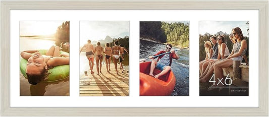 Americanflat 4x6 Collage Picture Frame with Shatter-Resistant Glass - Fits Four 4x6 Photos or Use as One 8x20 Picture Frame - Signature Collection - Collage Frames for Wall Display- Light Wood