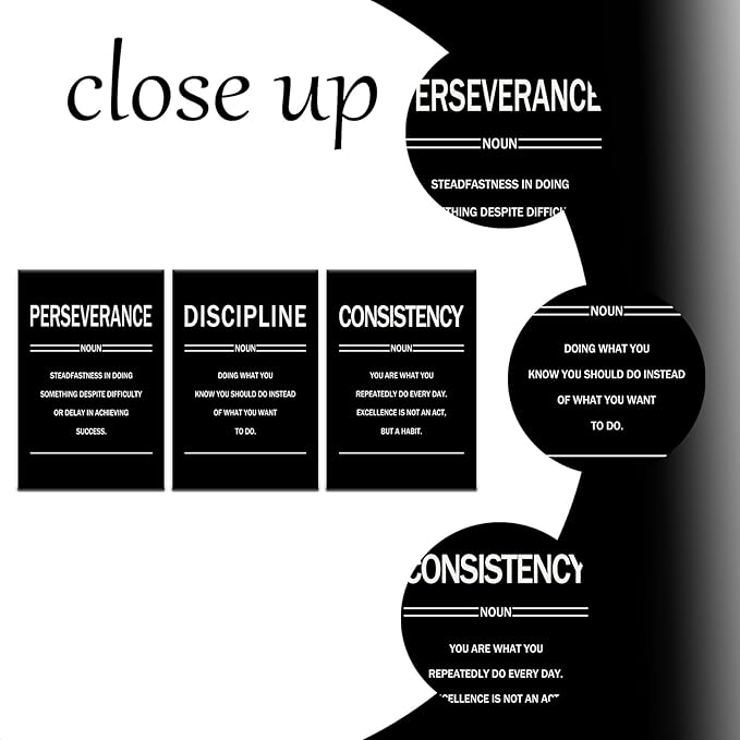 Inspirational Canvas Wall Art Office Poster Perseverance Discipline Consistency 3 Pieces Motivational Quotes Pictures Wall Decor Artwork for Living Room Gym School Ready to Hang [72''W x 36''H]