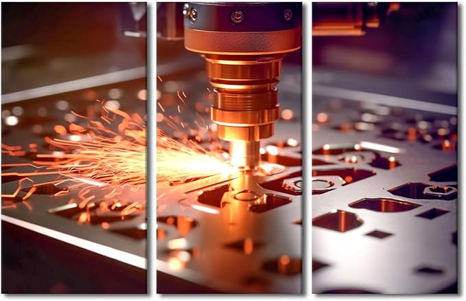 TUMOVO CNC Milling Machine Paintings for Wall Decorations 3 Piece Canvas Wall Art Machine Picture Art Prints Canvas Art Wall Decor Modern Artwork for Home Walls with Wooden Frame, 42x28 Inch
