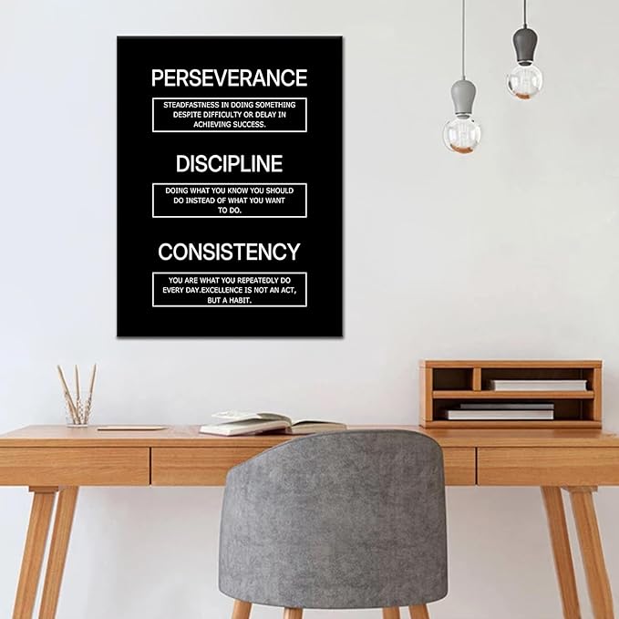 Discipline Inspirational Canvas Poster Consistency Perseverance Motivational Entrepreneur Quotes Wall Art Success Picture Print for Home Bedroom Gym Office Wall Decor Ready to Hang [18''Wx24''H]