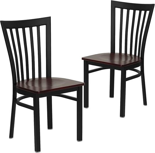 Flash Furniture 2 Pk. HERCULES Series Black School House Back Metal Restaurant Chair - Mahogany Wood Seat