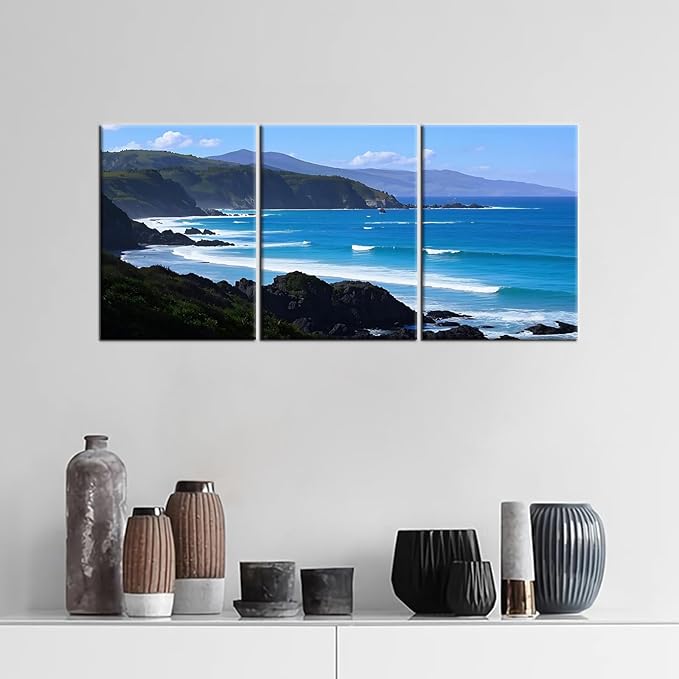 Nature Landscape Canvas Wall Art Beautiful Coastline Poster Print Ocean Scenery Picture Painting for Modern Home Kitchen Bedroom Office Hotel Wall Decoration Artwork Ready to Hang [36''Wx16''H]