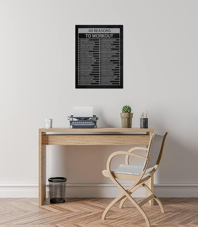 Motivational Quotes Exercise Canvas Wall Art 40 Reasons to Workout Inspirational Fitness Picture Print Inspiring Poster Paint Frame Artwork for Office Home Gym Wall Decor[18" W x 24" H]