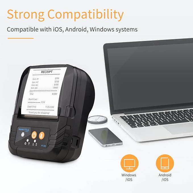 Mini Portable Receipt Thermal Printer 80mm Receipt Printer USB+Wireless BT Connection for Office/Market Compatible with Windows/Android/iOS