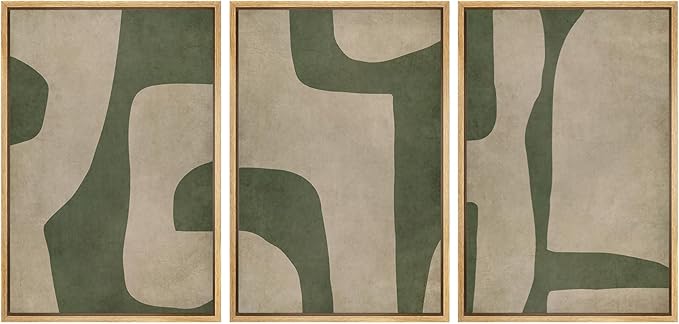 SIGNWIN Framed Canvas Print Wall Art Set Abstract Geometric Green and Beige Tones Illustrations Modern Art Decorative Boho Relax/Zen Nordic for Living Room, Bedroom, Office - 16"x24"x3 Natural