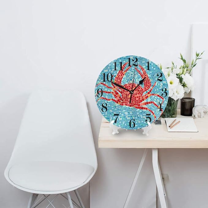 Ocean Sea Crab Wall Clock Battery Operated Silent Non Ticking Round Clock Wall Decor for Home Kitchen Living Room 9.8 Inch