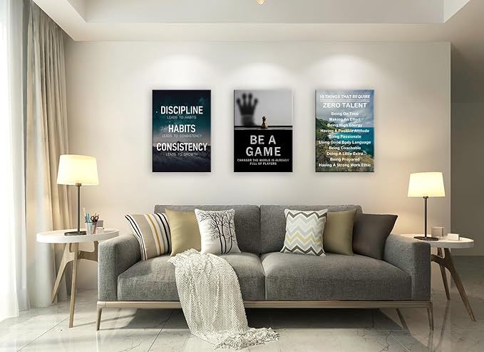 Be A Game Changer Motivational Painting Wall Art Canvas Print Discipline Habits Consistency Office Wall Decor Poster Inspiring Framed Inspirational Quotes for Wall Art Decoration [60" W X 28" H]