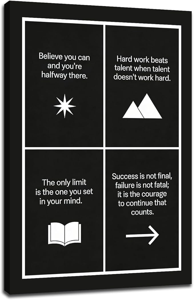 Motivational Wall Art Believe Hard Work Success Quote Inspirational Office Decor for Cubicle Small Framed Canvas Print 18x12 Inch Daily Positive Affirmations Artwork for Study Room