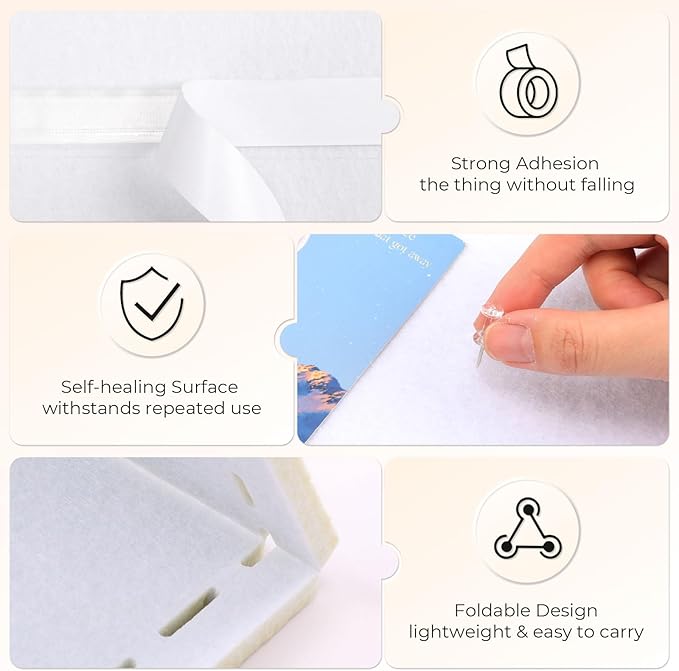 3 Pack Large Felt Bulletin Boards 24"/16"/7"x 16" Foldable Picture Vision Board for Office Wall Frameless Cork Board with 60 Push Pin for Home, Kitchen, Wall Pin Boards(White)