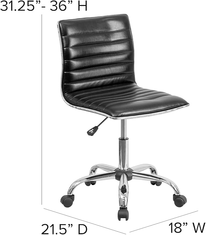 Flash Furniture Alan Low Back Designer Armless Black Ribbed Swivel Task Office Chair
