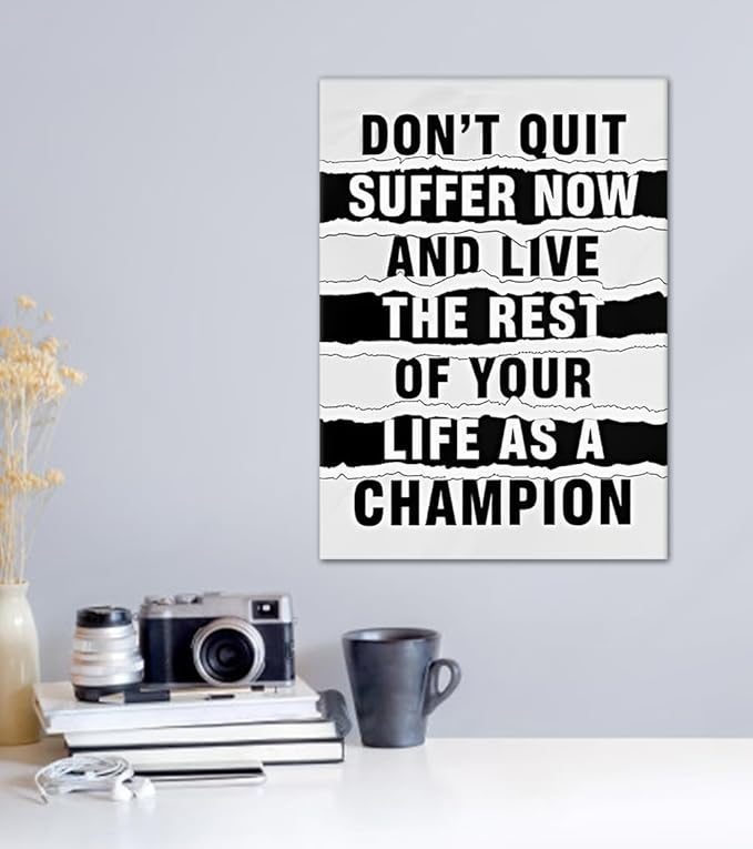 Black and White Inspirational Framed Wall Art Motivational Posters Canvas Paintings Office Men Wall Decor Don't Quit Artwork Gallery Wrapped Easy to Hang-12x16 inch