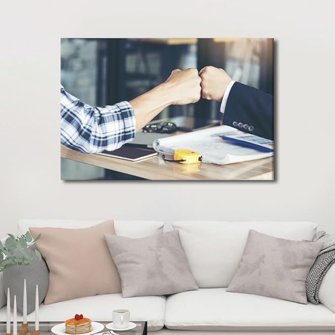 Large Wall Art Successful Teamwork Hands Gesture Concept Pictures Modern Motivational Inspirational Success Teamwork Posters Canvas Art Wall Decor for Office Framed 1 Panel (24" Wx36 H)