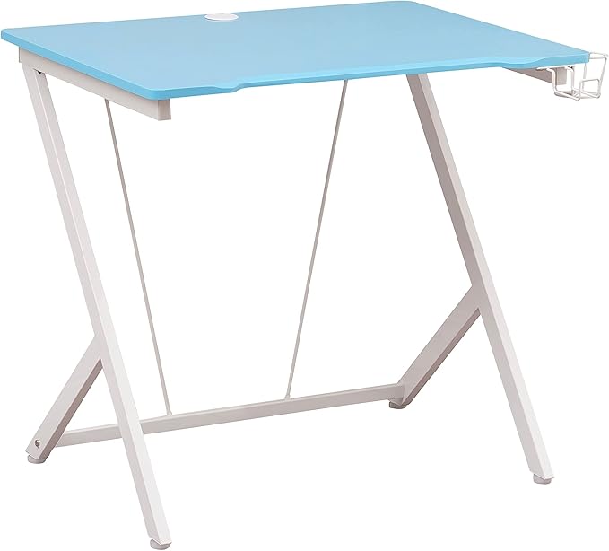 Techni Mobili Blue Gaming Desk - Small Gaming Desk with Cup & Headphone Holder - 31.5" Wide Blue Laminated Desktop Surface with Back Cable Management Opening - Student Desk for Bedroom
