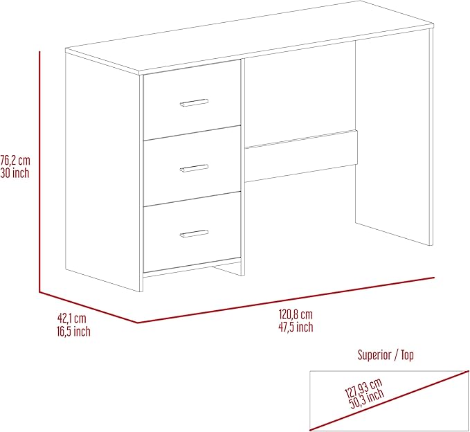 Black 3-Drawer Writing Desk - Compact Computer Desk for Home Office