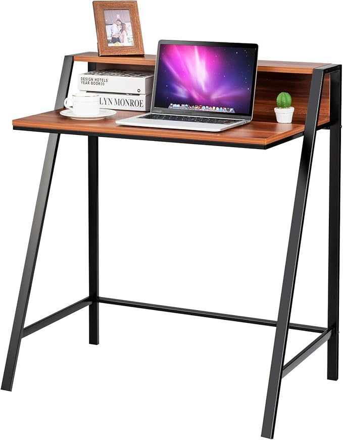 Tangkula Small Computer Desk, Compact Home Office Desk with Sturdy Frame, 2 Tier Study Writing Table for Small Place Apartment Office, Desk for Bedroom, Kid’s Desk