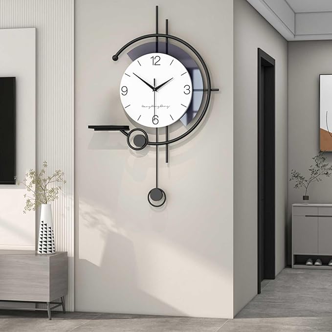 Wall Clock Modern Wall Clock, Creative Silent Non Ticking Quartz Clock with Decorative Art Storage Platform, Suitable for Living Room, Bedroom, Office Clock (One Color SSmall)