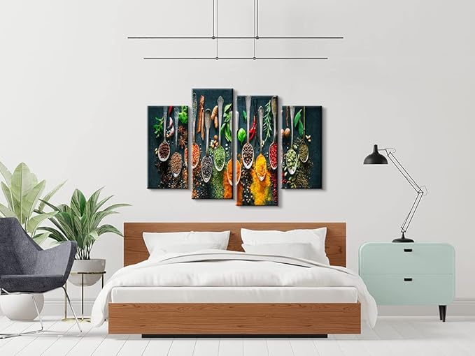 YOUHONG 4 Pieces Kitchen Wall Art Colorful Spices Dining Room Decor Dining Room Wall Art Kitchen Artwork Dining Room Paintings for Wall Food Decor for Kitchen Dining Room Decor (40''W x 24''H)