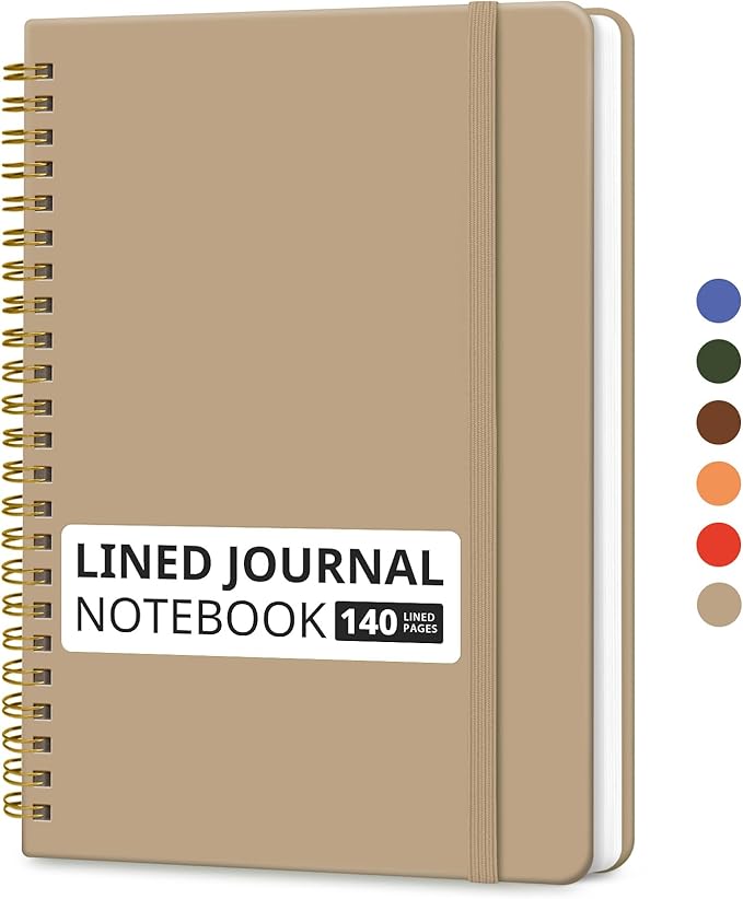 Taja Lined Spiral Journal Notebook for Women & Men, 140 Pages, College Ruled Hardcover Notebook for Work & Note Taking, Journals for Writing, A5(5.7" x 7.9") – Oat Brown