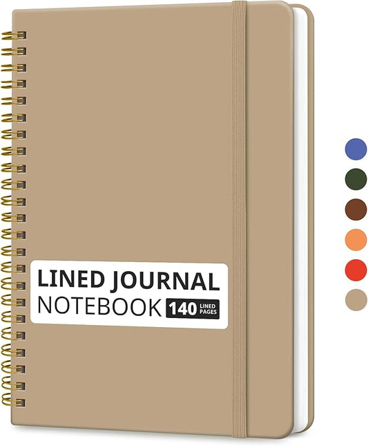 Taja Lined Spiral Journal Notebook for Women & Men, 140 Pages, College Ruled Hardcover Notebook for Work & Note Taking, Journals for Writing, A5(5.7" x 7.9") – Oat Brown
