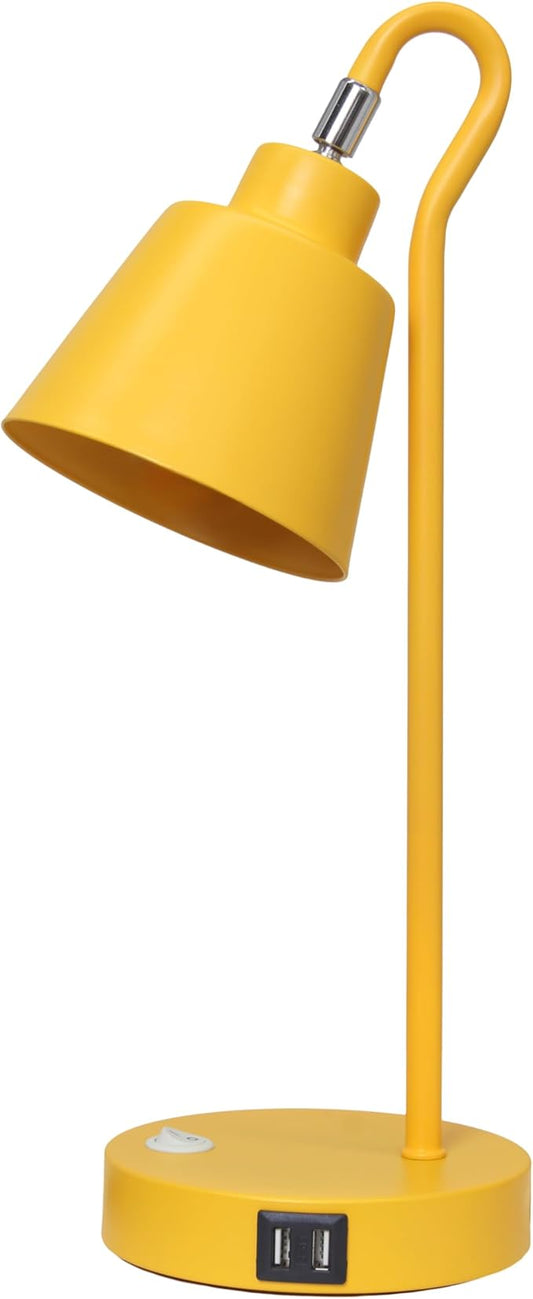 Simple Designs LD1073-YLW 16" Sleek Essentials Metal Looped Desk Task Lamp with Adjustable Shade and Dual USB Ports, for Office, Desk, Nightstand, Yellow