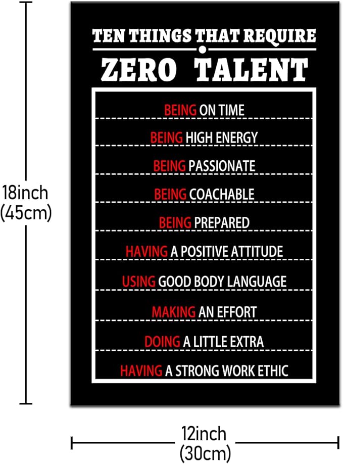 PSYYSP Motivational 10 Things That Require Zero Talent Canvas Wall Art Entrepreneur Positive Quotes Inspirational Picture Poster for Classroom Bedroom Office Wall Decor Ready to Hang [12''Wx18''H]