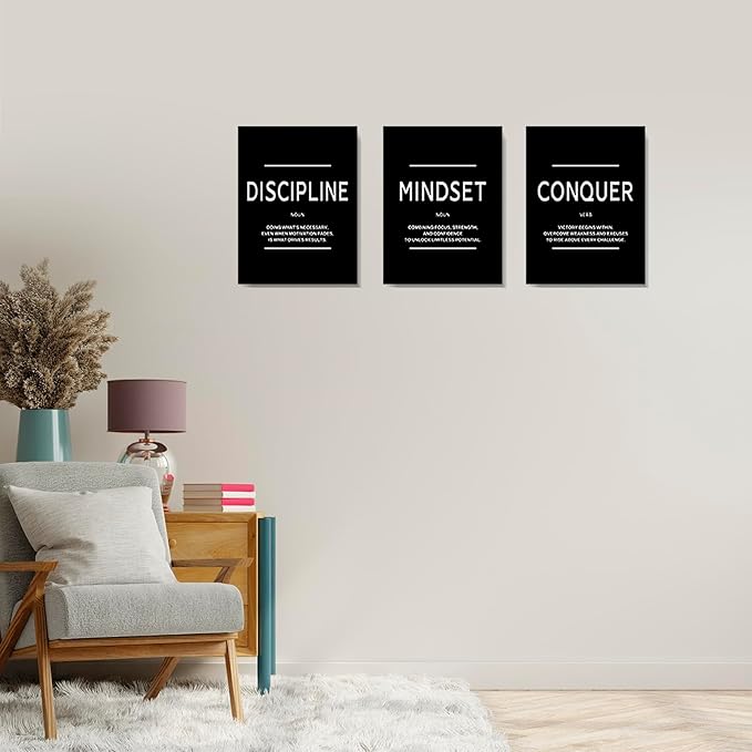 LMGOV Motivational Office Wall decor for Men, 12" x16" Mindset Wall Art for Bedroom, Black and White Canvas Painting for Bathroom, Positive Poster for Dorm, College, Gym