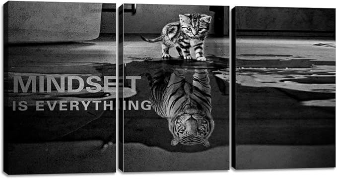 Motivational Canvas Print Wall Art Cat Poster Positive Decor 3 Pieces Inspirational Entrepreneur Quotes Painting Picture Framed Artwork Office Home Decoration - 72" W x 36" H