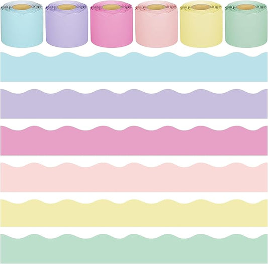 240 Ft Pastel Bulletin Board Borders Colorful Classroom Borders Scalloped Border Trim Pastel Bulletin Board Decorations for Classroom Chalkboard Home Wall Office Decoration, 6 Rolls