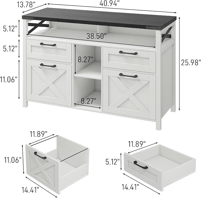 Lateral File Cabinets 4 Drawers with Open Storage Shelf, Farmhouse Filing Cabinet with Adjustable Shelf for Home Office, Filing Organization Storage Cabinets for Hanging Files Letter/A4. Black