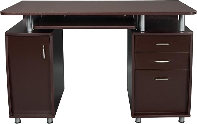 Techni Mobili 47.5'' Computer Desk with File Cabinet and Drawers, Storage Cabinet with Removable Shelf and Ventilation for CPU, Home Office Desk or Computer Workstation with Keyboard Tray (Chocolate)