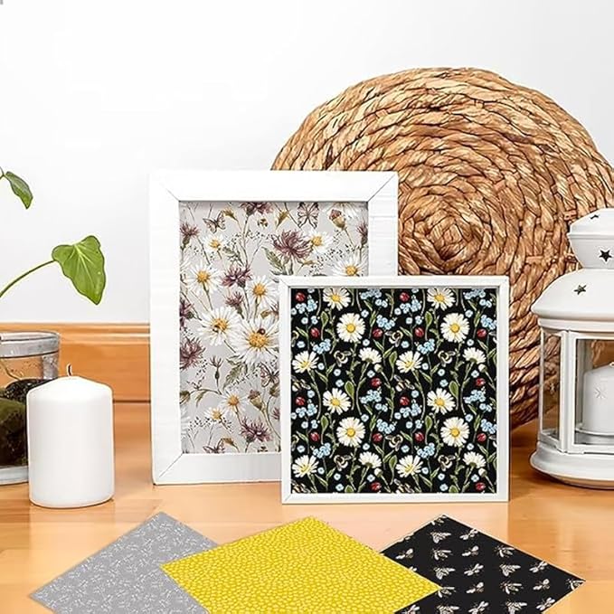 Honey Bee Flower Scrapbook Pad – 24 Sheets 6x6 Single-Side Craft Sheets for Card Making, Journals, DIY Projects, Vintage Yellow Black Floral Designs