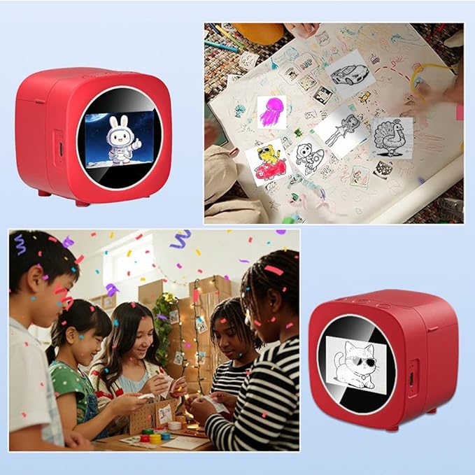 Smart AI Voice Sticker Printer Box, Mini DIY Thermal Label Printer with Display, Inkless Portable Sticker Box for Home, Office, Study & DIY Projects, Rolls Paper Included