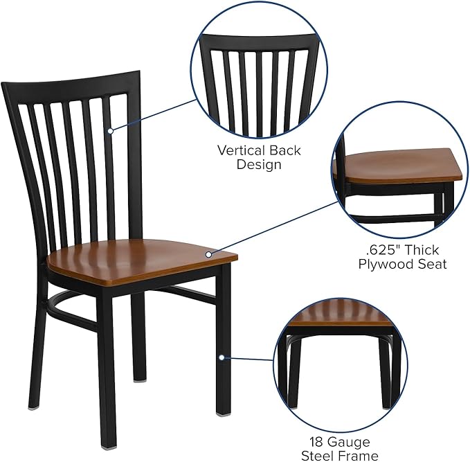 Flash Furniture HERCULES Series Black School House Back Metal Restaurant Chair - Cherry Wood Seat