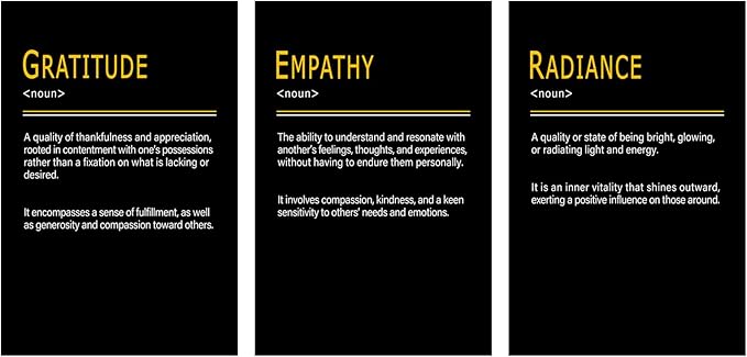 WYJDFART GRATITUDE EMPATHY RADIANCE Inspirational Quotes Posers A Positive Emotional Chain Printed Artwork Motivational Wall Art for Office Home Bedroom Workplace Framed Ready to Hang [72''Wx 36''H]