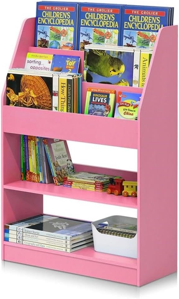 Furinno LOVA Book Shelf, 5-Tier Magazine Bookshelf, Bookcase with Open Shelves Storage, 9.4 x 24.6 x 37, for Living Room, Bedroom, Home Office, Pink