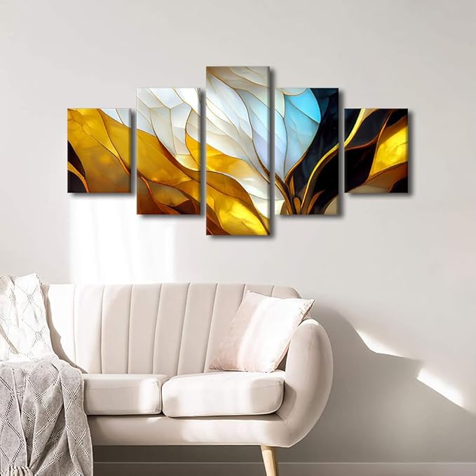 Abstract Canvas Wall Art Decor Modern Home Wall Art for Men Abstract Stained Vintage Pattern Poster Prints on Canvas 5 Panel Office Wall Decor for Living Room Decoration Framed Ready to Hang 60x32 in