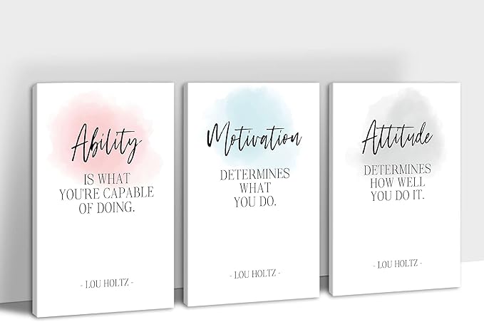 SHMAO 3 Piece Office Canvas Wall Art, Motivational Quotes Ability Motivation Attitude Print Pictures Wall Decor for Office, Men Women Inspirational Framed Artwork Home Office Decor 16"x24" x 3 Pcs