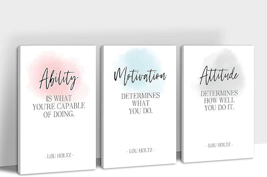SHMAO 3 Piece Office Canvas Wall Art, Motivational Quotes Ability Motivation Attitude Print Pictures Wall Decor for Office, Men Women Inspirational Framed Artwork Home Office Decor 16"x24" x 3 Pcs