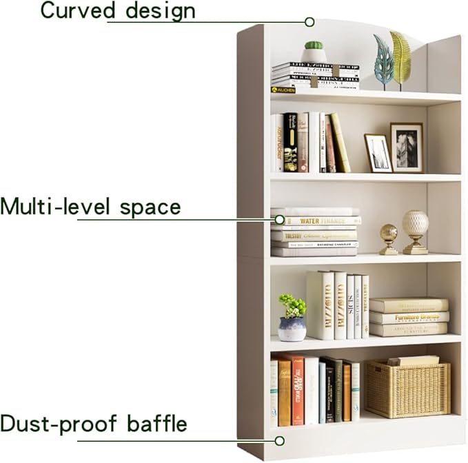 5 Shelf Bookcase Bookshelf Open Bookcase, Storage Shelves Floor Standing Unit Display Rack Mid-Century Modern Bookcase Retro Wood Bookshelves Storage Organizer Shelf for Bedroom,Living Room