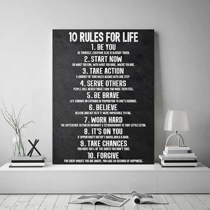 Yatsen Bridge 10 Rules for Life Motivational Wall Art Inspirational Canvas Office Art Decor Positive Black and White Artwork Framed Ready to Hang-18 inch x 24 inch
