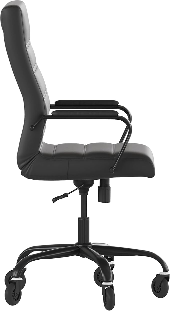 Flash Furniture Whitney High Back Black LeatherSoft Executive Swivel Office Chair with Black Frame, Arms, and Transparent Roller Wheels