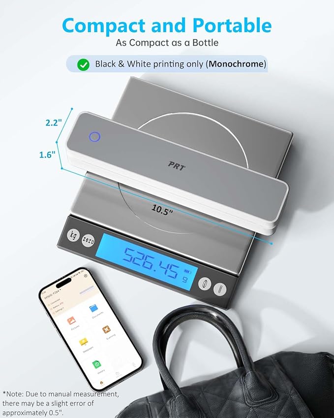 PRT Inkless Portable Printer for Travel, Wireless Thermal Printer Support 8.5 x 11 Inch US Letter A4 B5, Bluetooth Mobile Printers with iOS, Android, Laptop for Home Use, Car, Office, School, Grey