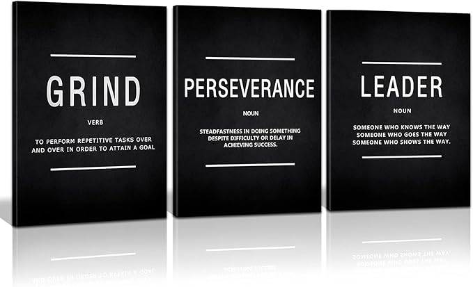 KAWAHONE Inspirational Grind Wall Art for Home Office Workplace, Perseverance Leader Canvas Quotes Motivate Success Positive Poster Framed Motivation Gift for Friends Entrepreneur Ready to Hang
