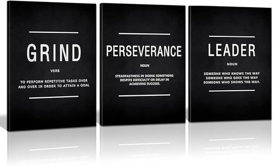 KAWAHONE Inspirational Grind Wall Art for Home Office Workplace, Perseverance Leader Canvas Quotes Motivate Success Positive Poster Framed Motivation Gift for Friends Entrepreneur Ready to Hang