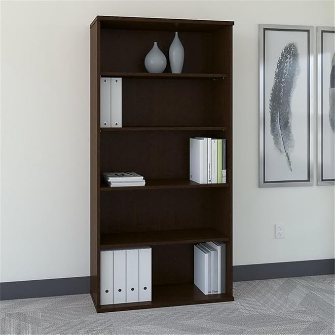 Bush Business Furniture Series C Tall 5 Shelf Bookcase in Mocha Cherry, Large Bookshelf for Home and Professional Office