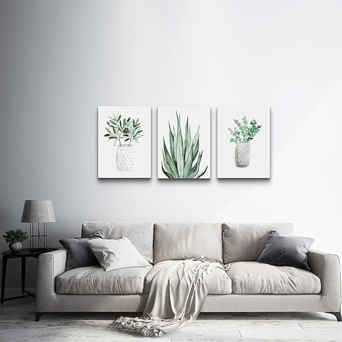 Lapremoly 3 Piece Green Plants Ink Wall Paintings Canvas Wall Art For Bedroom Wall Decor For Living Room Kitchen Dining Room Decoration Leaf Abstract Pictures Office Decor Room Home Walls Artwork