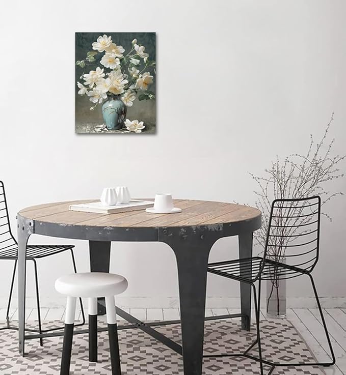YMYXMC33 Flower Picture Decor Wall Art Canvas Print White Floral Poster Decoration Bedroom Bathroom12x15