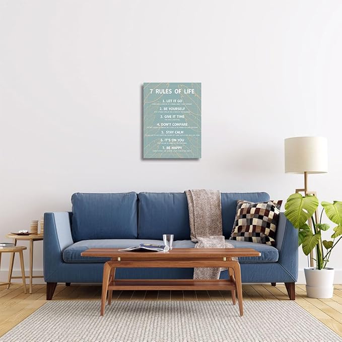 7 Rules Of Life Canvas Decoration Painting, Suitable For Office, School, Library,Home (29x38cm) Framed (Green)